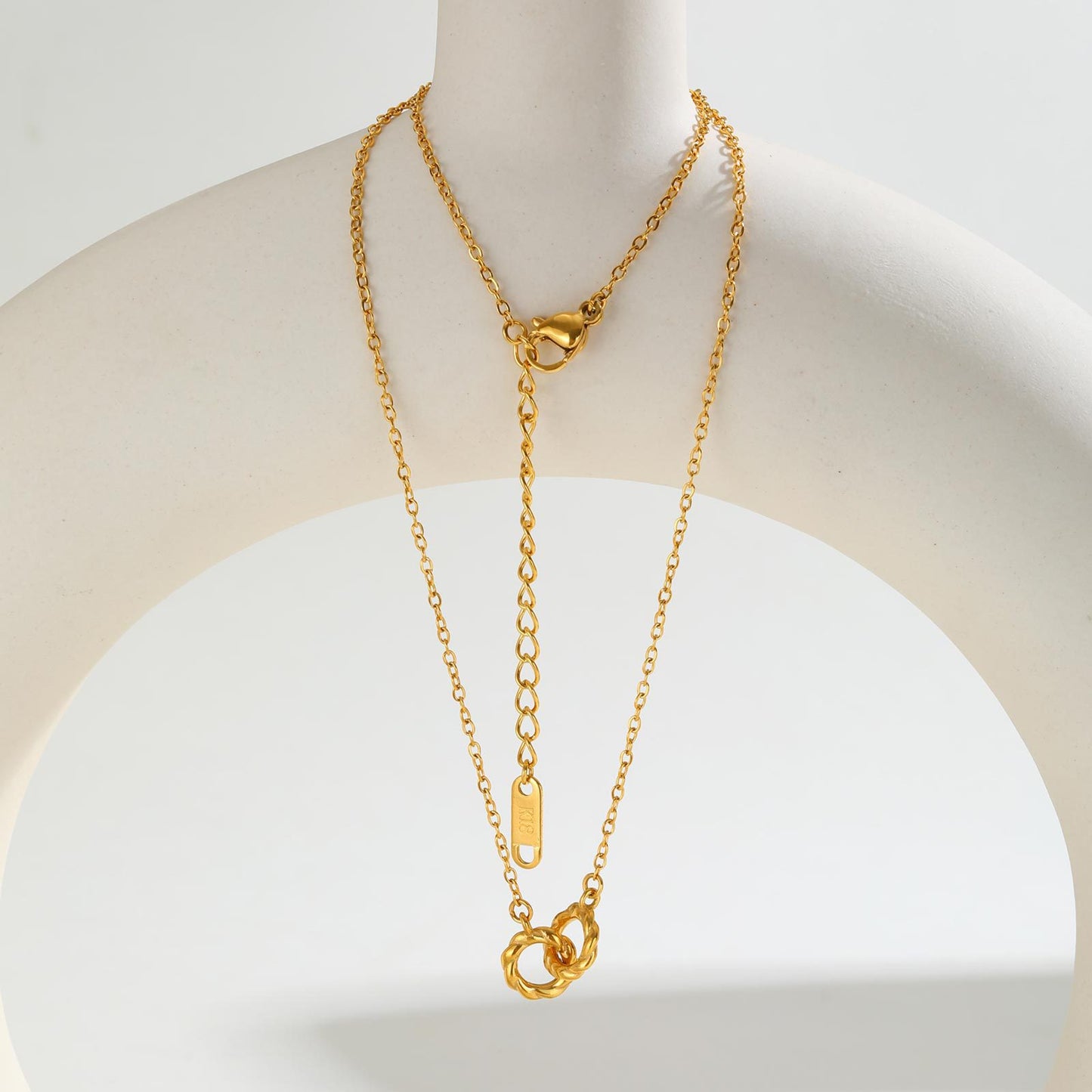 Style Women's Collarbone Chain Stainless Steel Twist Double Ring Necklace