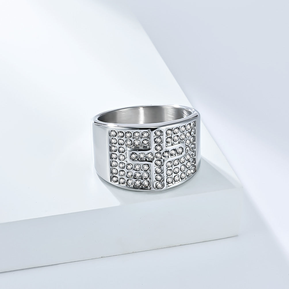 Planderful Mens Stainless Steel Gold Plated Ring With Full Zircon Cross Hip Hop Style Jewelry