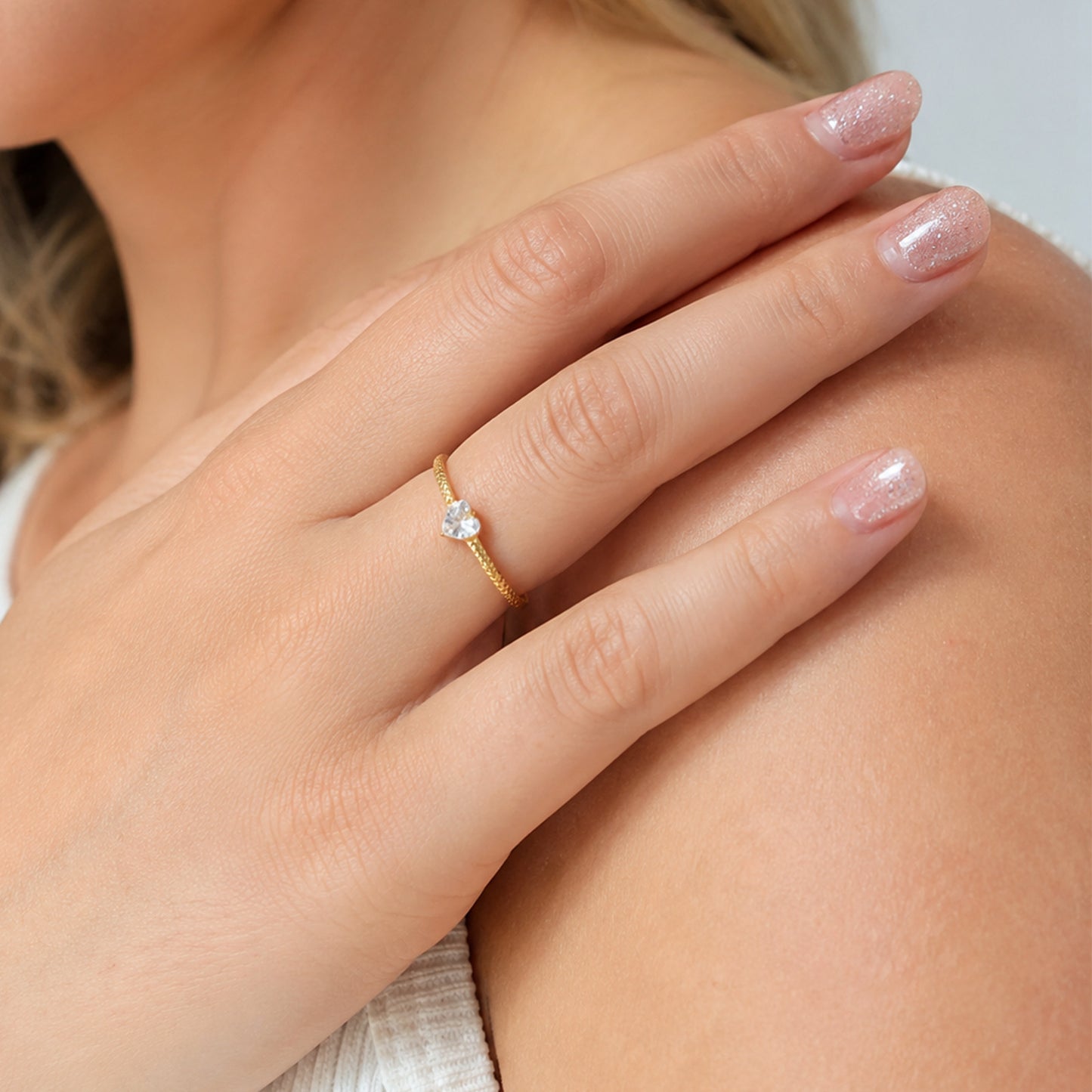 Planderful Hammer Texture Zircon Open Ring Stainless Steel Ring Adjustable Unisex Luxury Jewelry