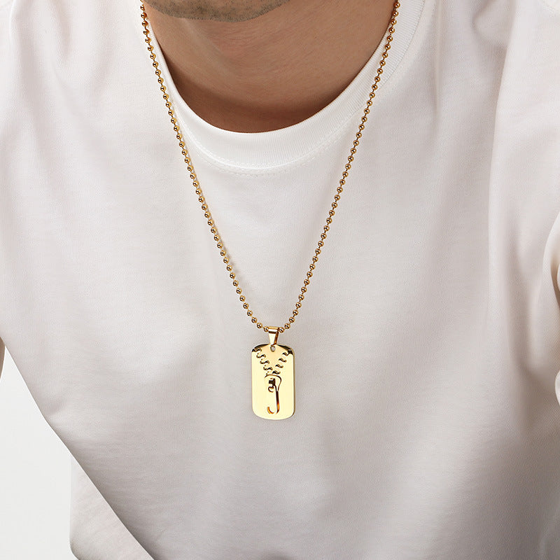 Simple Design Three-Dimensional Zipper, Military Brand Titanium Steel Necklace, Men's And Women'S Couples'