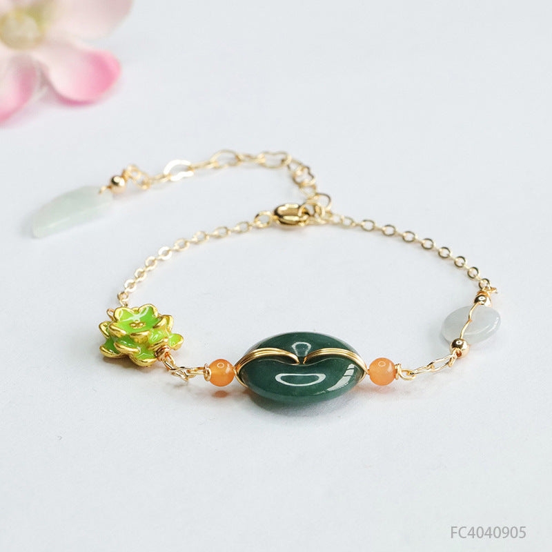 Blue Water Jadeite Peace Buckle 16 mm Bracelet