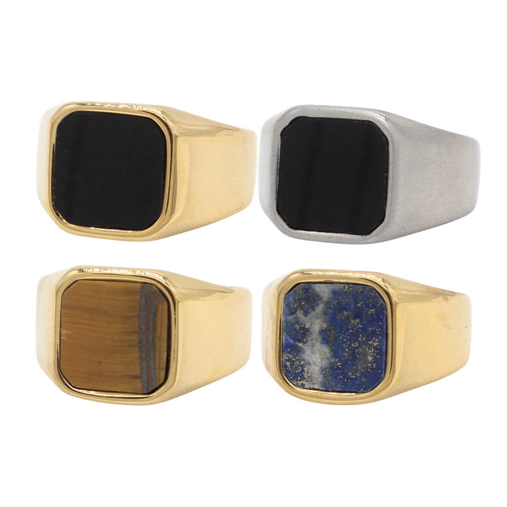 Unisex Square Gemstone Titanium Steel Ring Planderful Everyday Genie Protection Statement