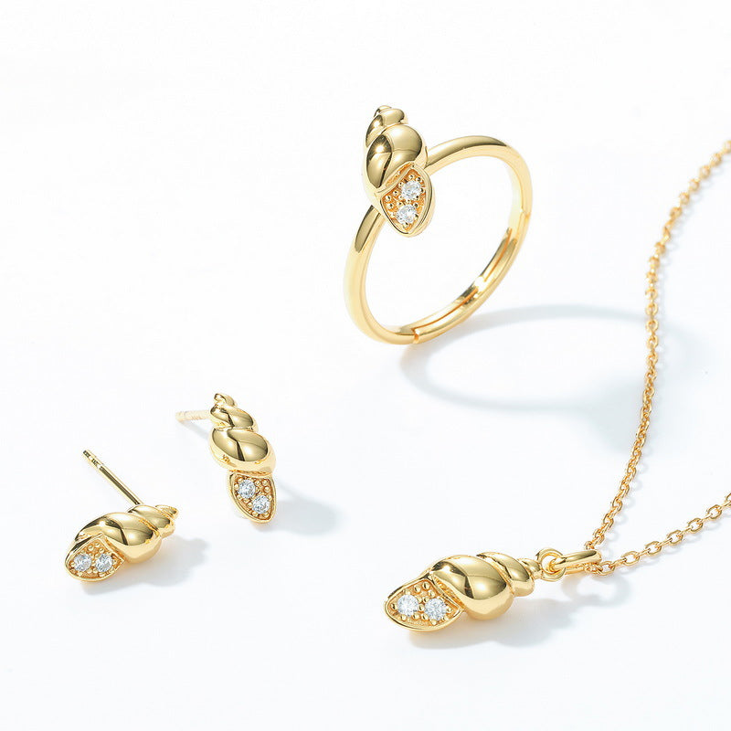 Conch Zircon Sterling Silver Stud Earrings