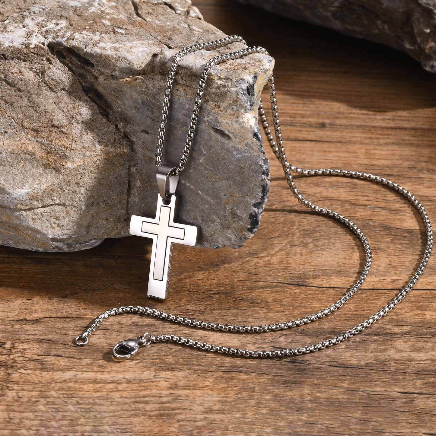 Planderful Mens Cross Pendant Necklace Durable Steel