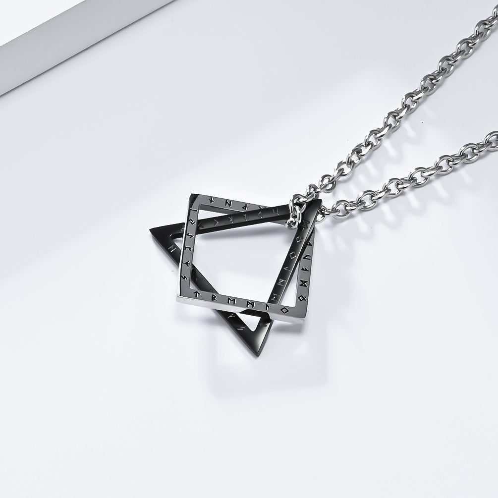 Nordic Viking Triangle Square Titanium Steel Pendant Necklace