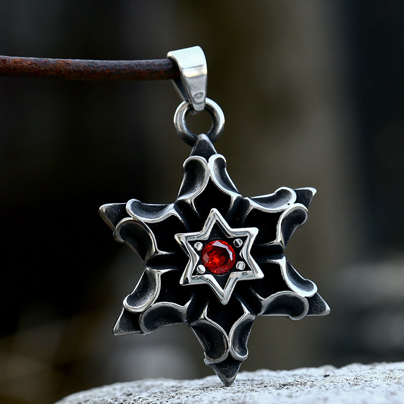 Titanium Steel Retro Punk Six-Pointed Star Pendant for Men with Stone Accent