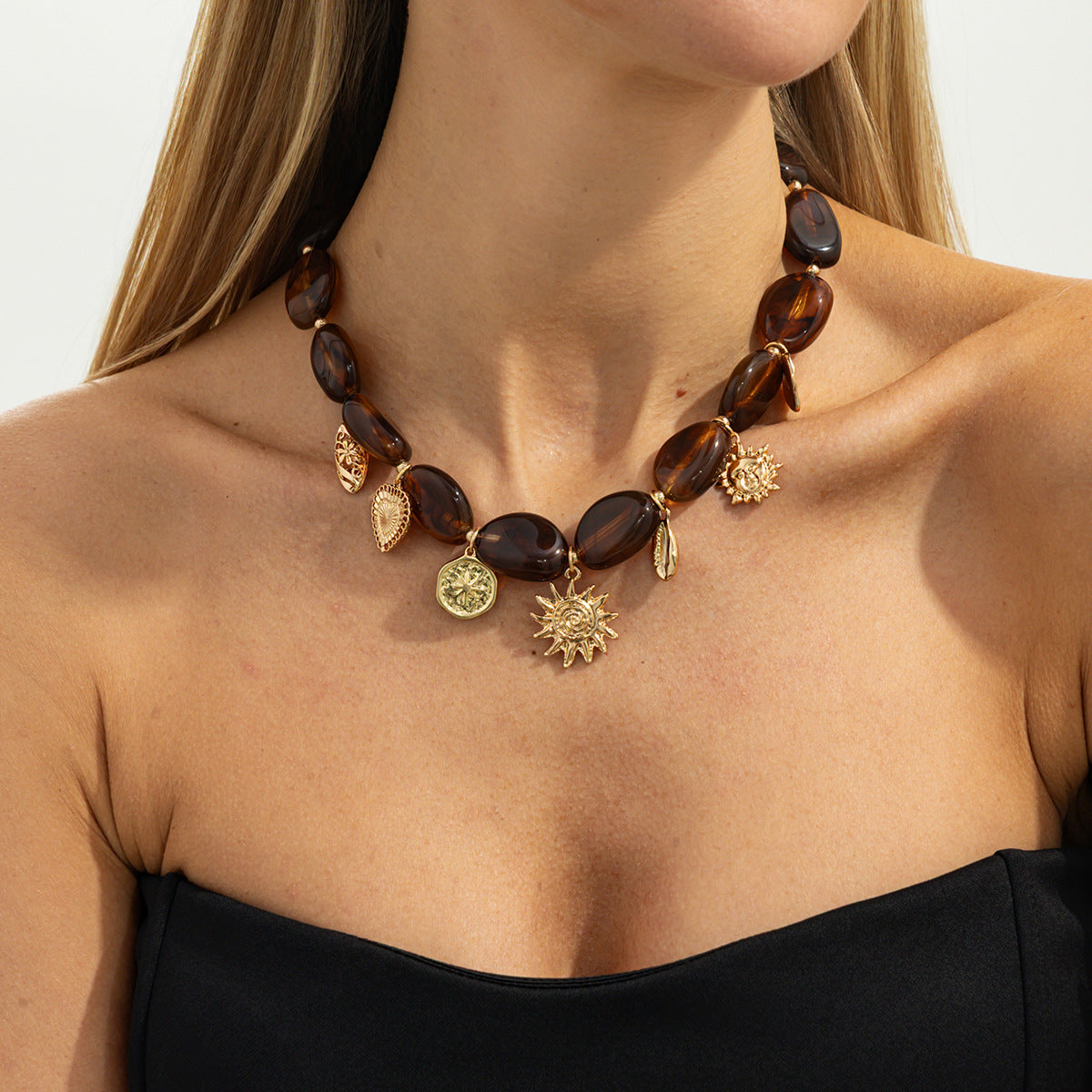 Heart Sunflower Resin Pendant Necklace