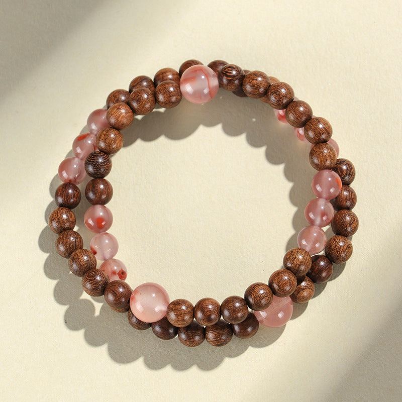 Strawberry Quartz Agate Sandalwood Bracelet