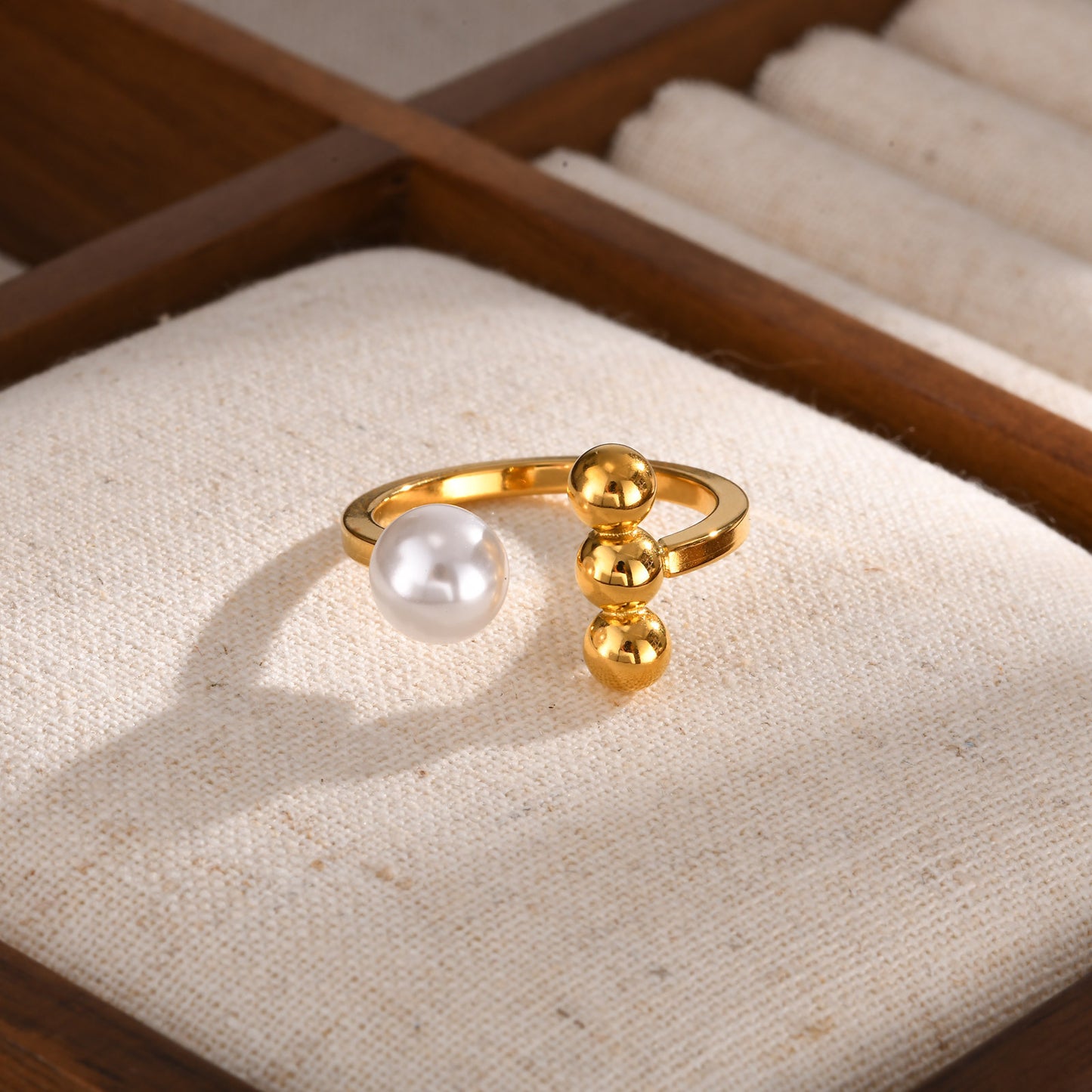 Jewelry Stainless Steel 3 Steel Balls Imitation Pearl Ring