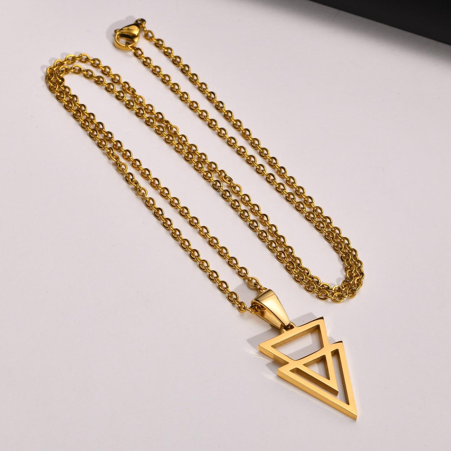 Men's Geometric Necklace Stainless Steel Triangle Pendant Black