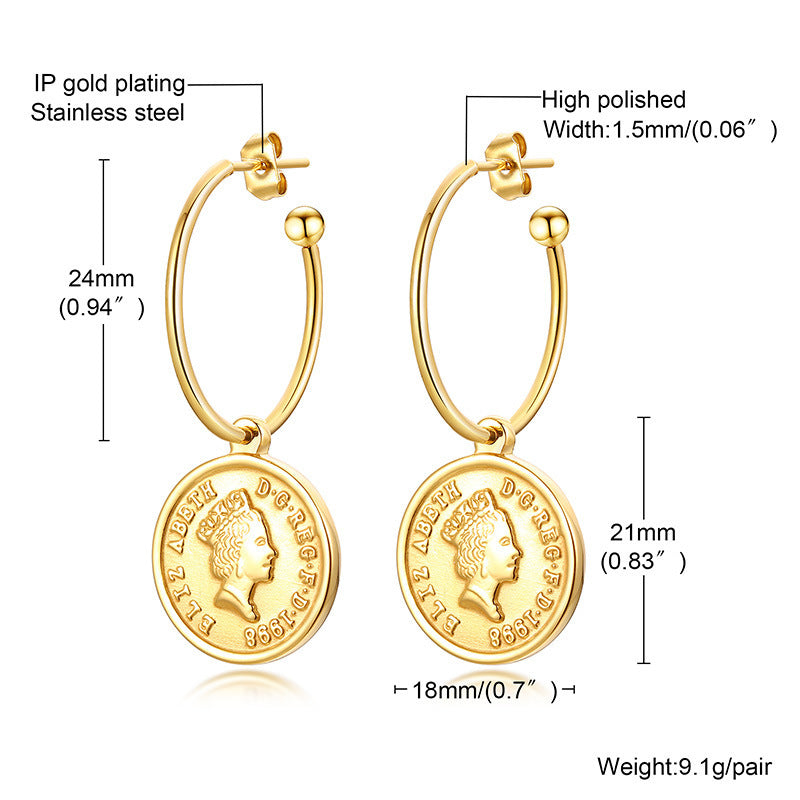 European And American Jewelry Stainless Steel Elizabeth Earrings