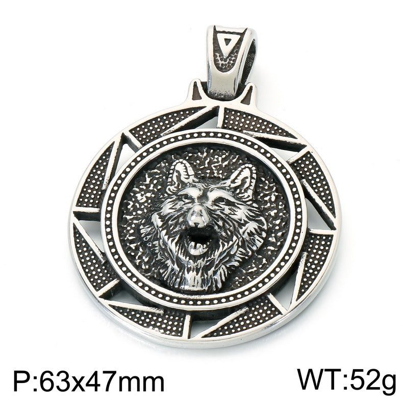 Vintage Aztec Solar Calendar Pendant Viking Celtic Odin Head Stainless Steel Men's Necklace