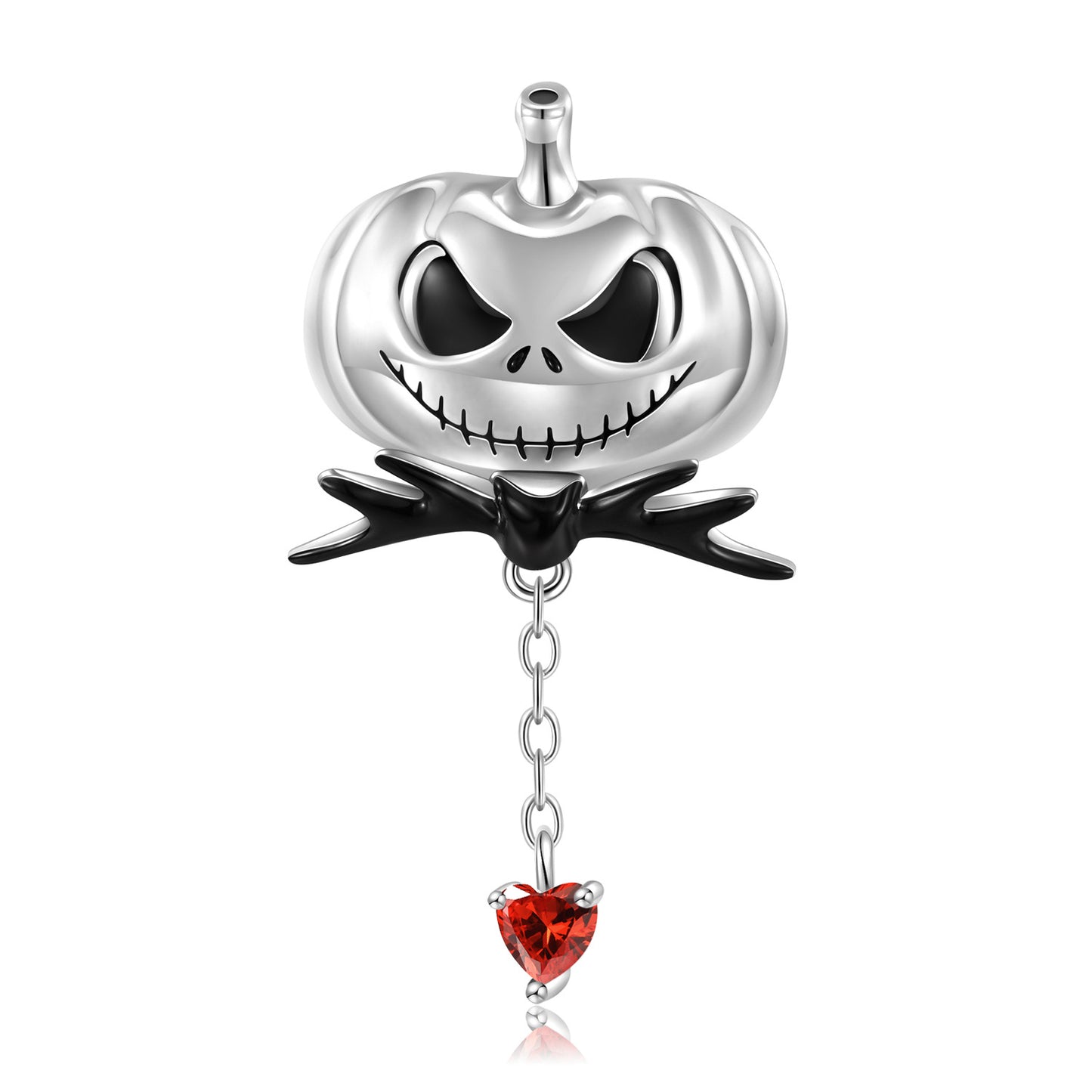 Halloween Demon Pumpkin Pendant Heart Shape Red Zircon Tassel Silver Necklace