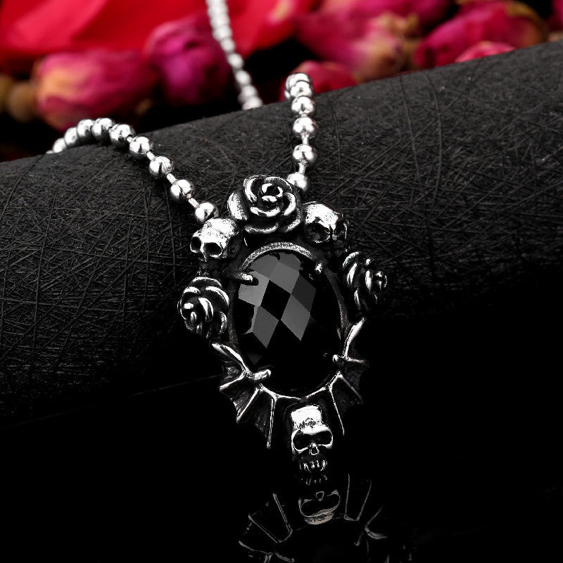 Retro Skull Stone Inlaid Titanium Steel Pendant Jewelry for Men - European and American Style