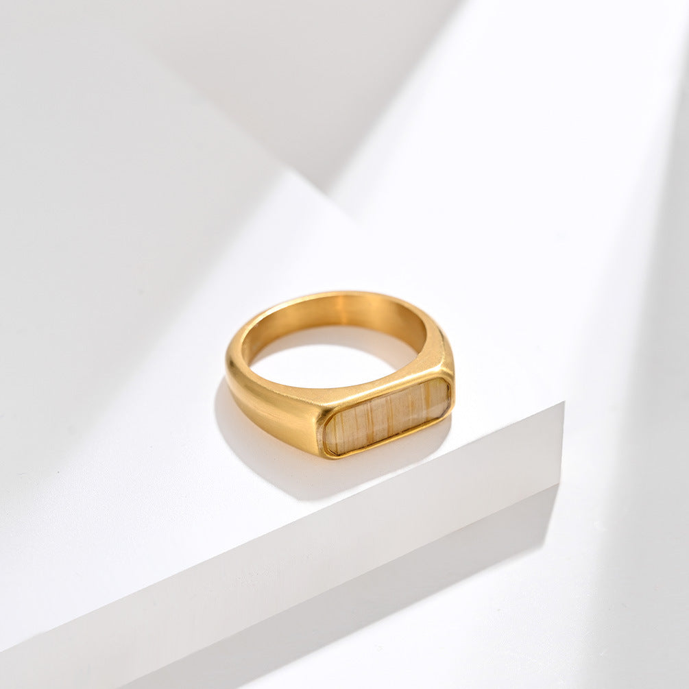 Planderful Gold Plated Steel Ring Unisex Retro Parquet Square Design Jewelry For Men And Women