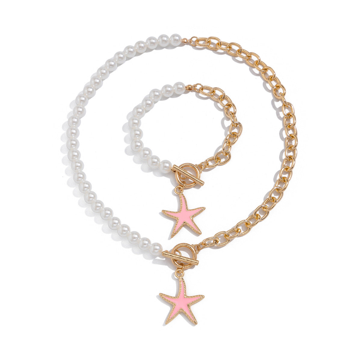 Coastal Star & Pearl-Style Asymmetrical Necklace