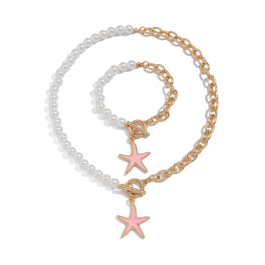 Coastal Star & Pearl-Style Asymmetrical Necklace
