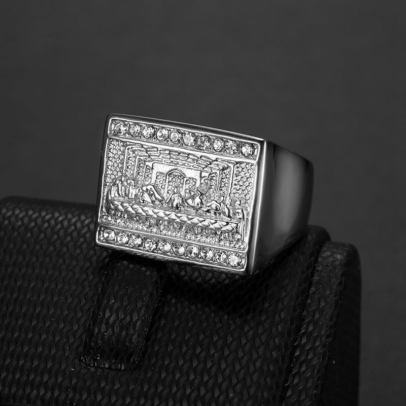Planderful Hip Hop Titanium Ring With Inlaid Zircon Inspired By World Famous Judas Thirteen Apostles For Men