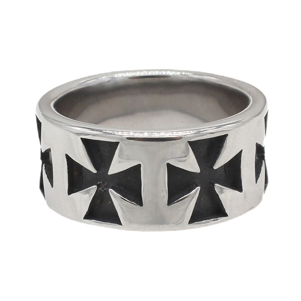 Planderful Titanium Steel Ring Retro Cross Design For Men And Unisex Bold Statement Jewelry