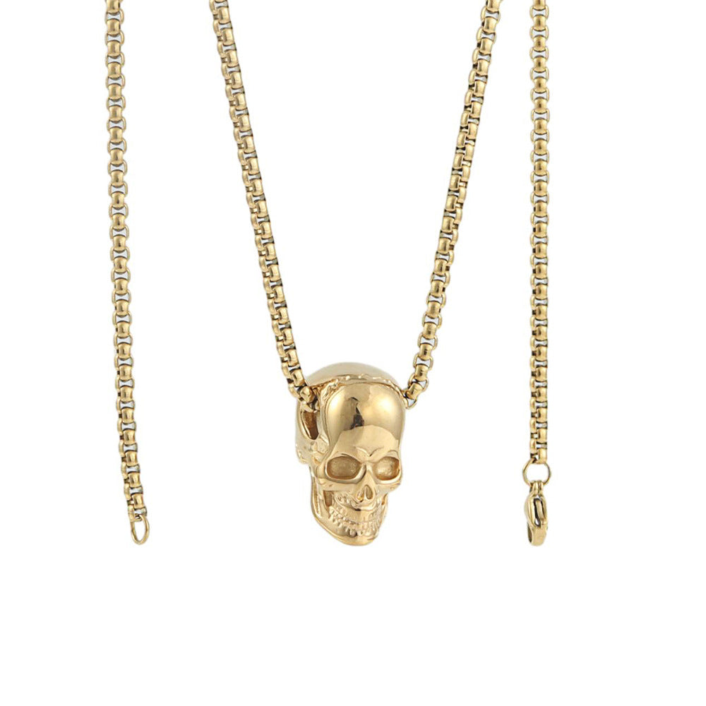 Punk-Inspired Multi-Color Stainless Steel Skull Pendant Necklace for Men