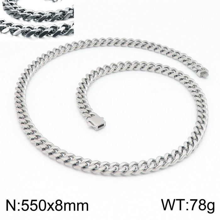 Stainless Steel Cuban Chain Bracelet, Rock Street Men's Vacuum Plated Four-Sided Grinding Square Necklace