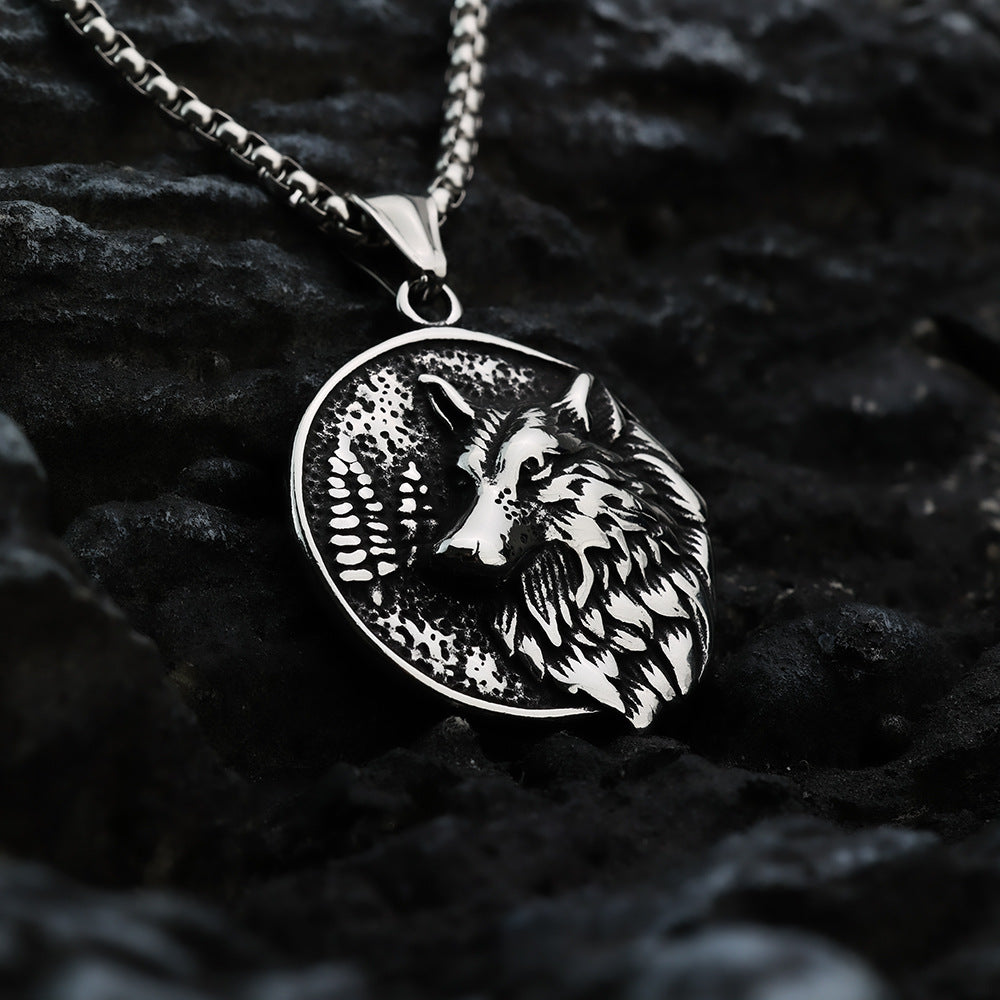 Planderful Titanium Wolf Pendant For Men Customizable Punk Retro Stainless Steel Wolf Necklace