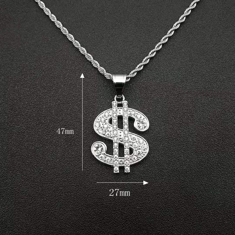 Planderful Everyday Genie Hip Hop Dollar Pendant Necklace Gold Plated Titanium Steel For Hip Hop Fans