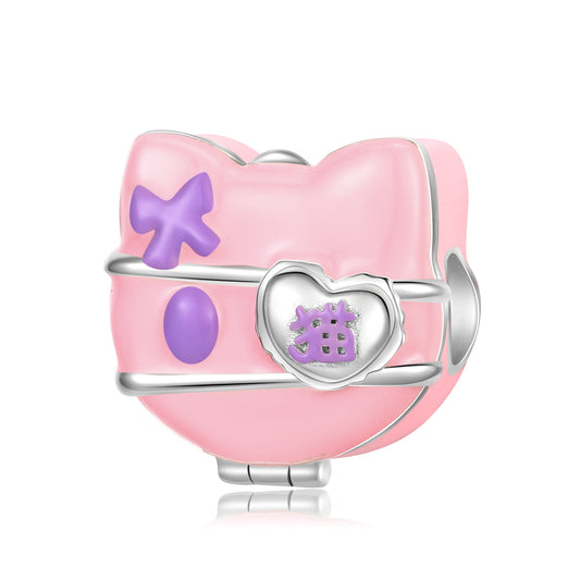 Pink Cat Box Open and Close Silver Pendant