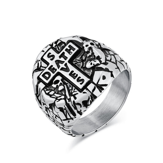 Amazon Hot-Selling European American Retro Cross Stainless Steel Ring
