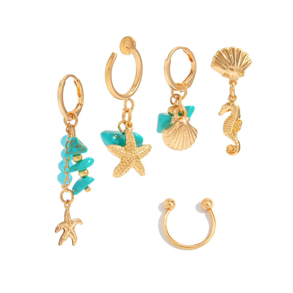 Planderful Vienna Verve Turquoise Pendant Earrings Vintage Ocean Scallop Starfish Fringed Ear Jewelry For Women