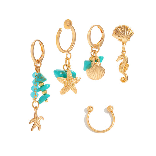 Planderful Vienna Verve Turquoise Pendant Earrings Vintage Ocean Scallop Starfish Fringed Ear Jewelry For Women
