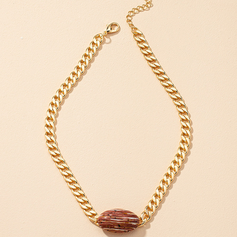 Vibrant Stone Pendant Necklace with Chunky Chain - Women's Fashion Accessory