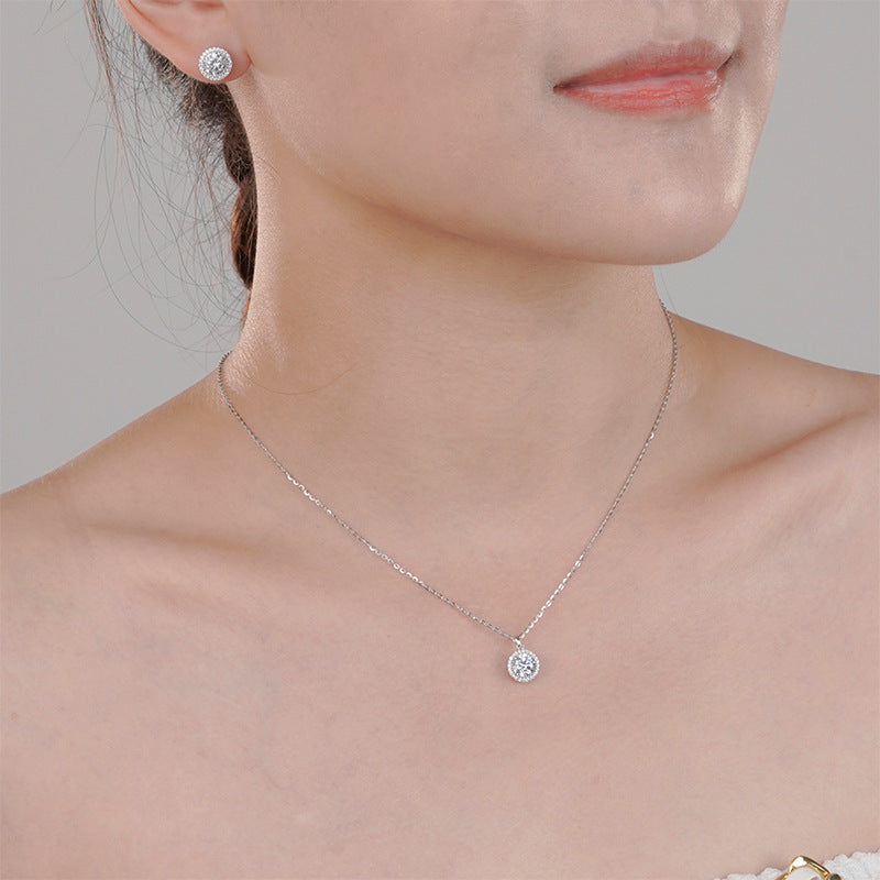 Soleste Halo Round Zircon Silver Necklace Earrings Set