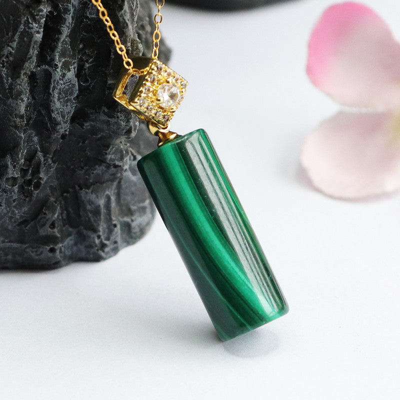 Malachite Barrel Pendant — Chain Option
