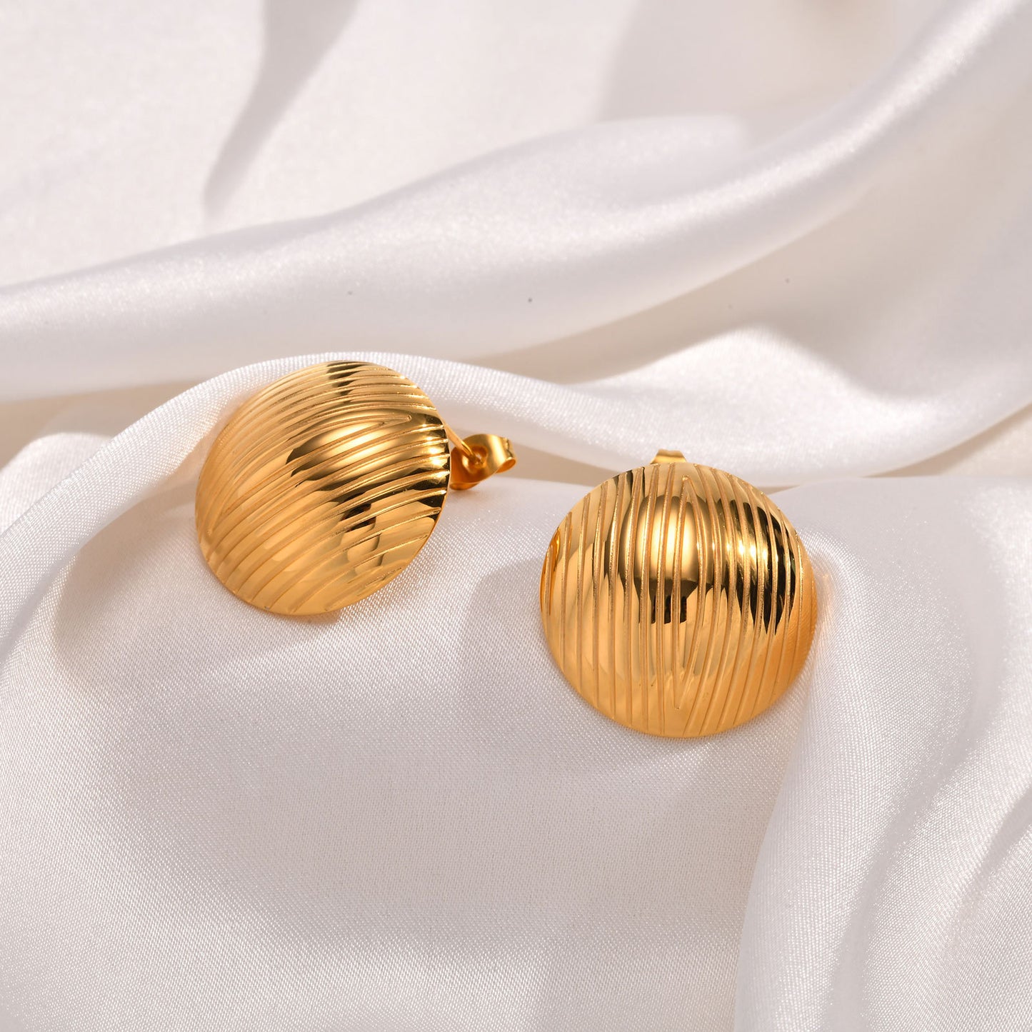 Jewelry Stainless Steel Striped Stud Earrings Pleated Fashion