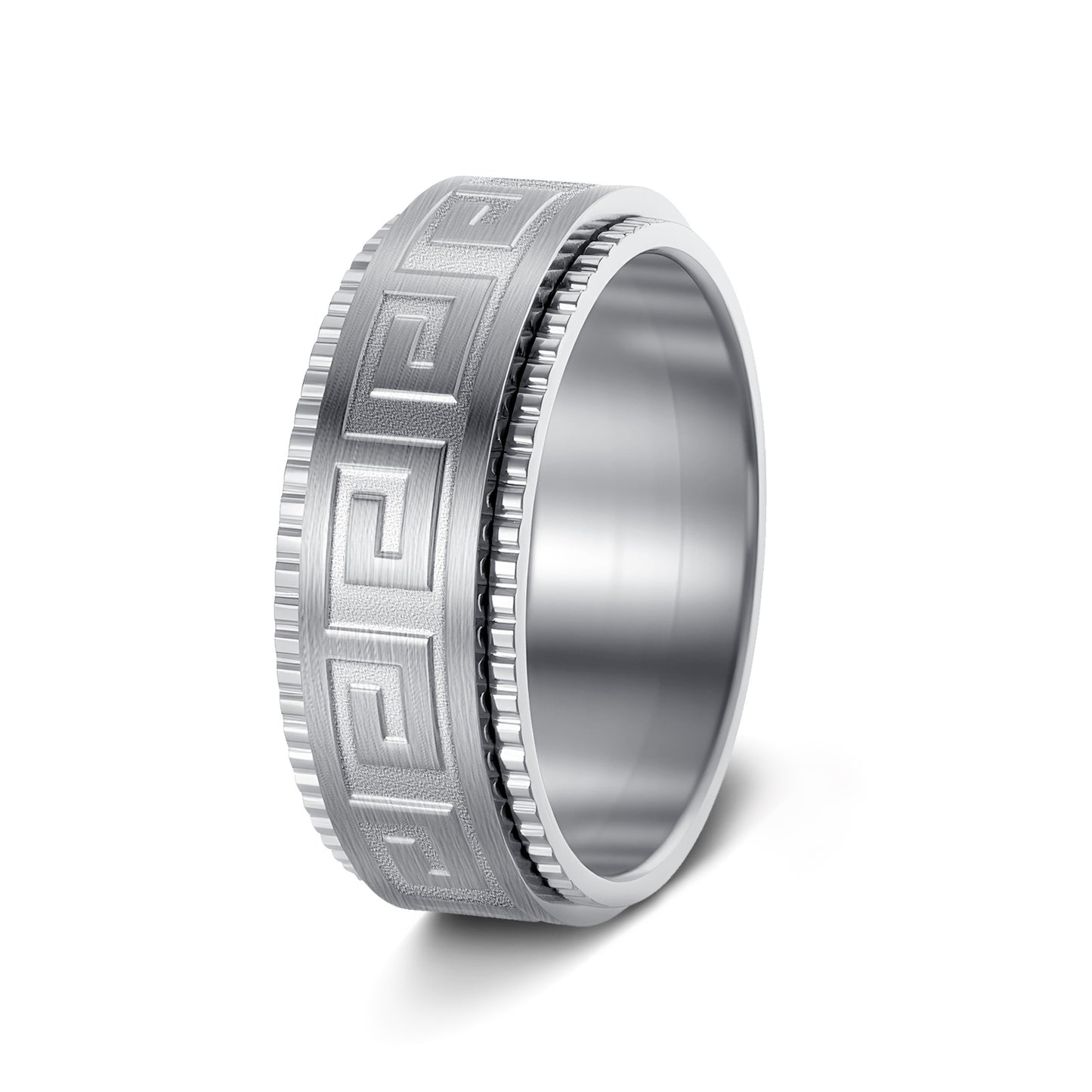 Planderful Titanium Steel Ring Rotating Decompression Anti Anxiety Ruyi Great Wall Pattern Unisex Jewelry For Couples