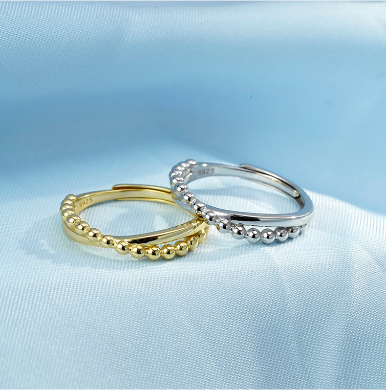 Double Layer Cross Bead Ring Sterling Silver Vintage Irregular