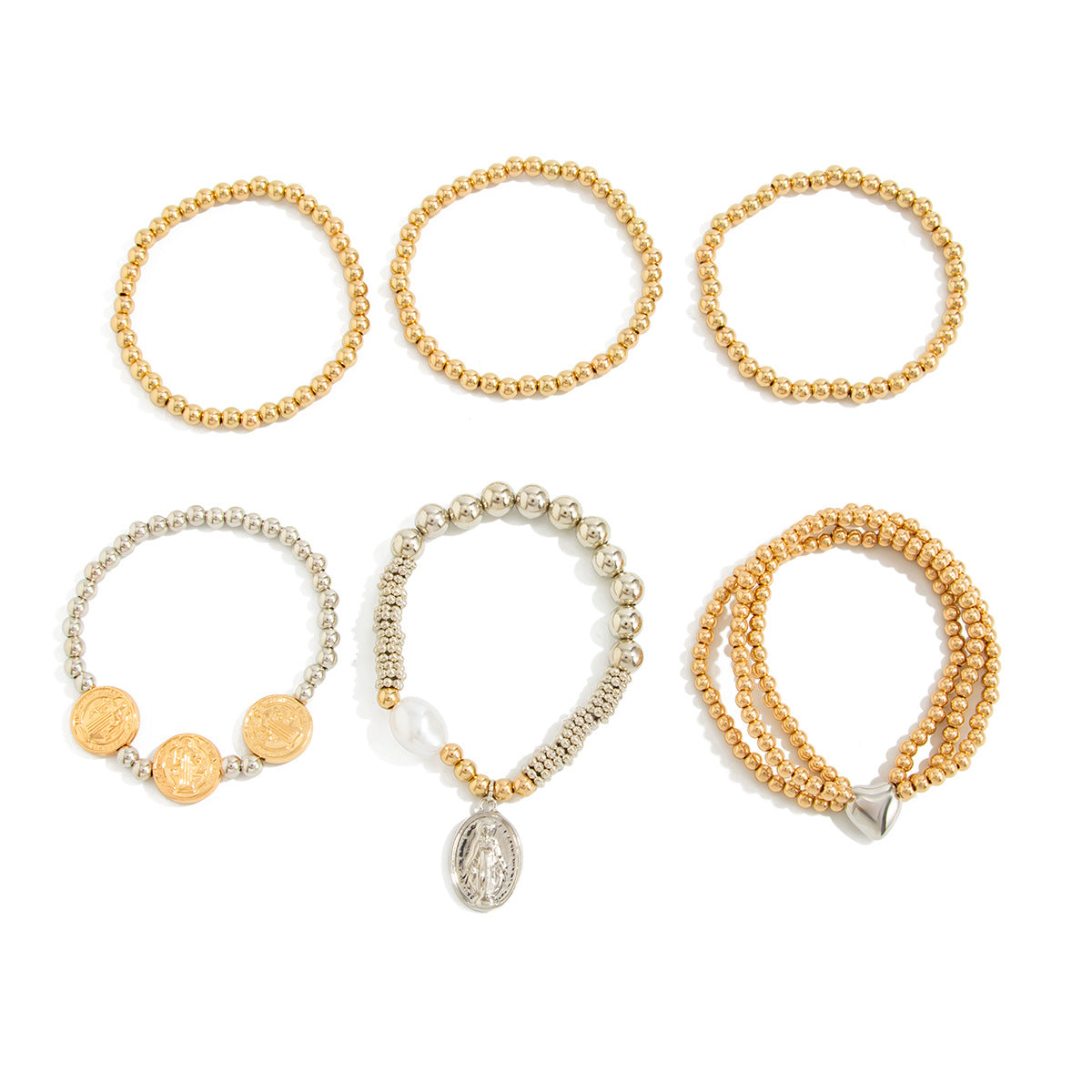 Planderful Vienna Verve Heart Shaped Beaded Bracelet For Women Elastic Vintage Faux Pearl Beads