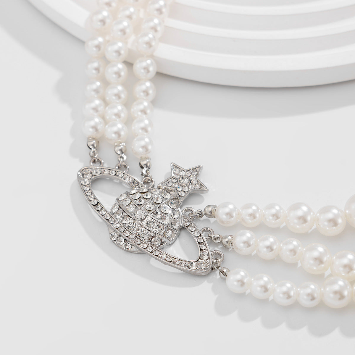Pearl Planet & Star Fringe Layered Necklace