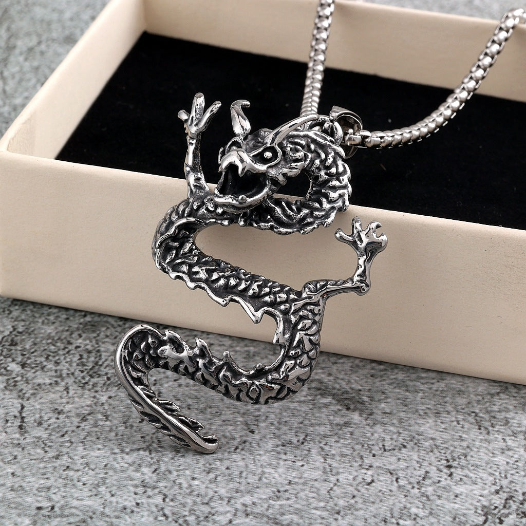 Vintage Dragon Stainless Steel Men's Pendant Necklace