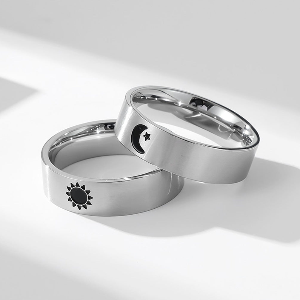 Planderful Titanium Steel Couple Rings Stars Moon Unisex Durable Does Not Fade Jewelry