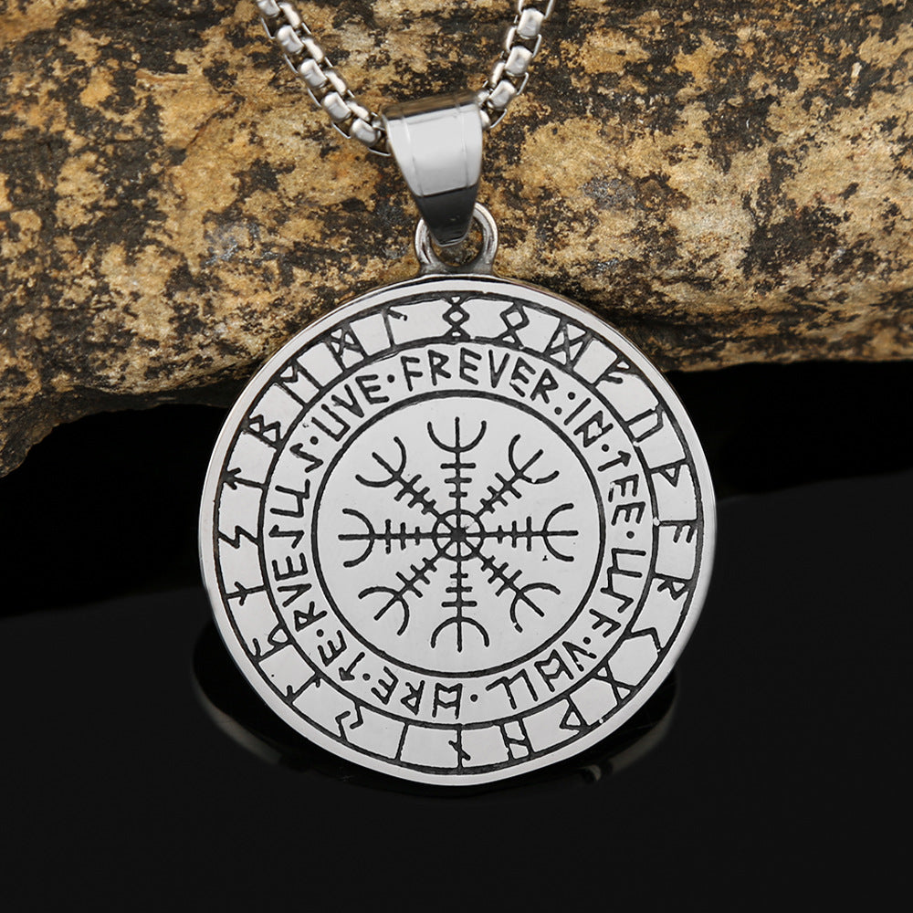 Retro Stainless Steel Long Necklace with Titanium Pendant for Men