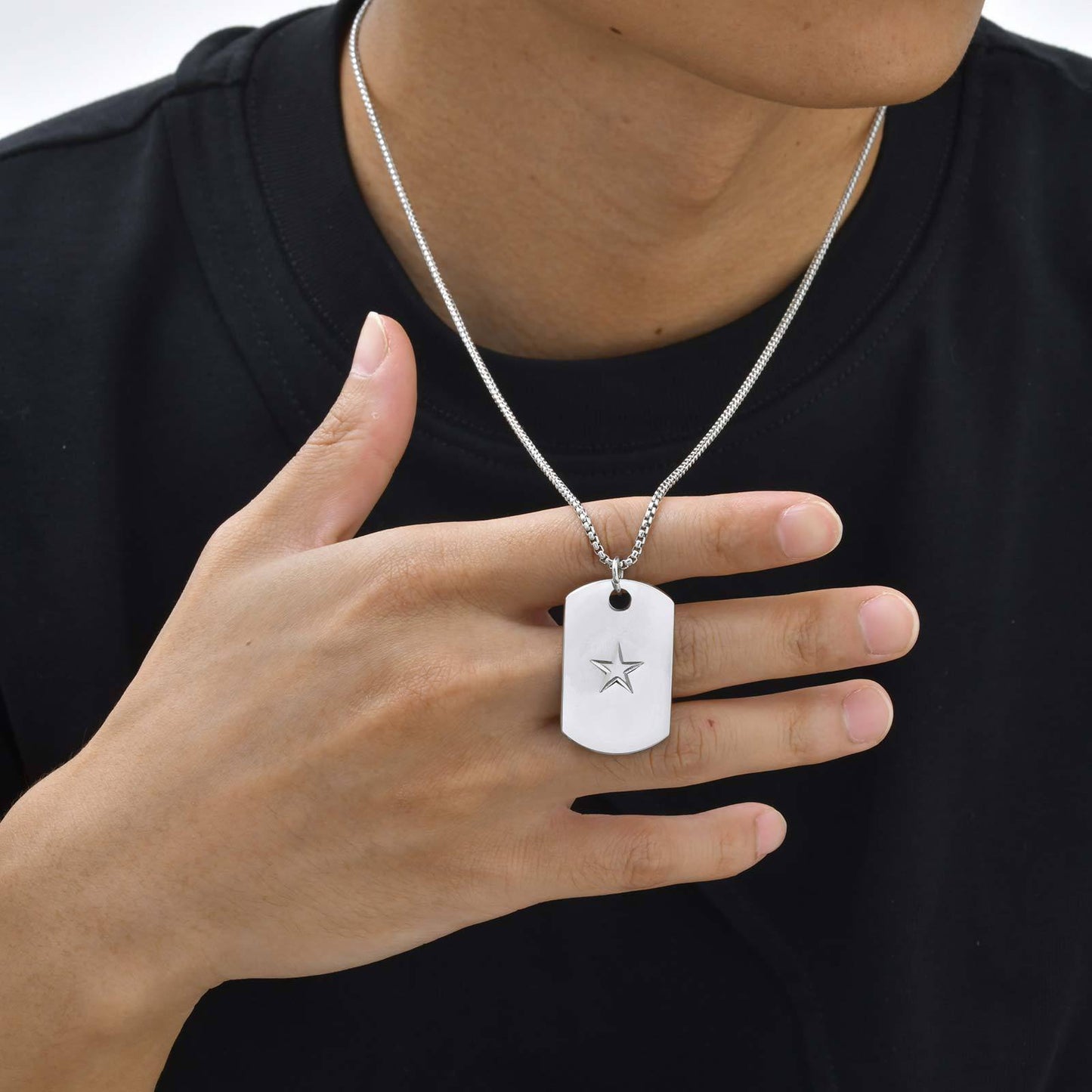 Planderful Mens Hip Hop Pentagram Stainless Dog Tag Pendant