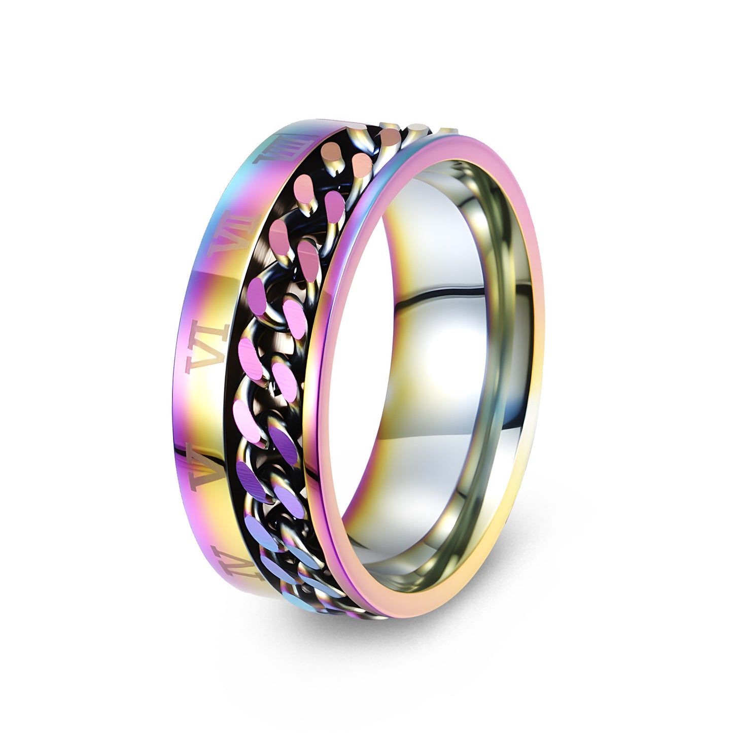 Planderful Everyday Genie Titanium Steel Ring Rotatable Chain Decompression Unisex Roman Numerals Jewelry Size 7 13