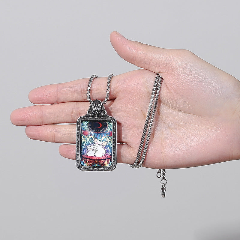 Steel Necklace – Elegant Thangka Zodiac Guardian God Of Wealth Carving, Planderful