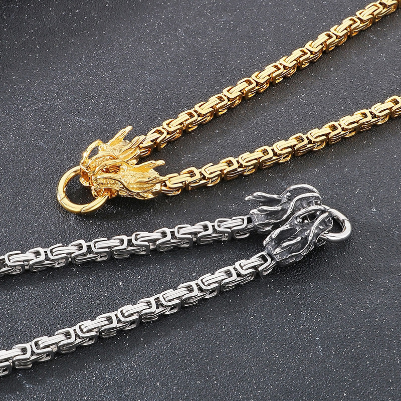 Planderful Dragon Necklace for Men 6mm Titanium Retro Chain