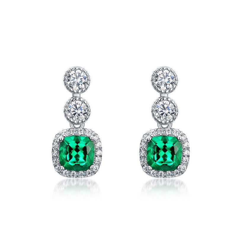 S925 Sterling Silver Lab-Grown Emerald Geometric Stud Earrings