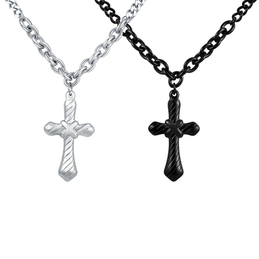 Classic – Stainless Steel Double-Sided Polished Chain Cross Necklace – Men's Accessory