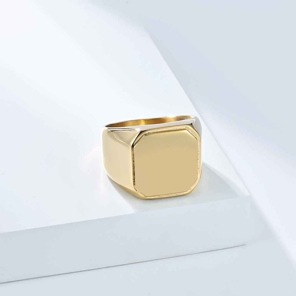 Planderful Everyday Genie Stainless Steel Ring For Men Square Seal Smooth Finish Niche Fashion Jewelry