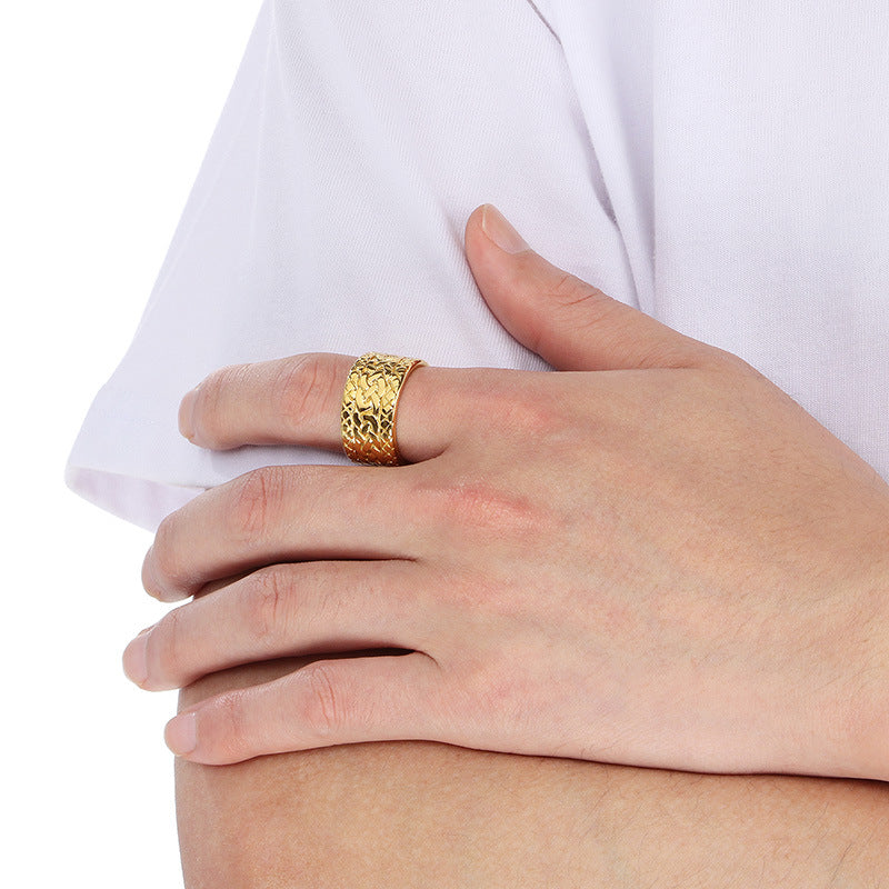 Planderful Men Woven Pattern Ring Titanium Steel Hipster